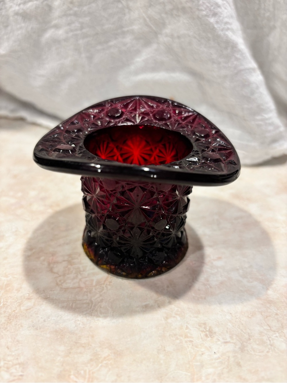 Vintage Deep Ruby Cut Glass Top Hat